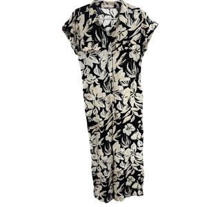 Mango Women's Black Cream Floral Jumpsuit wide leg L office vacation lightweight
